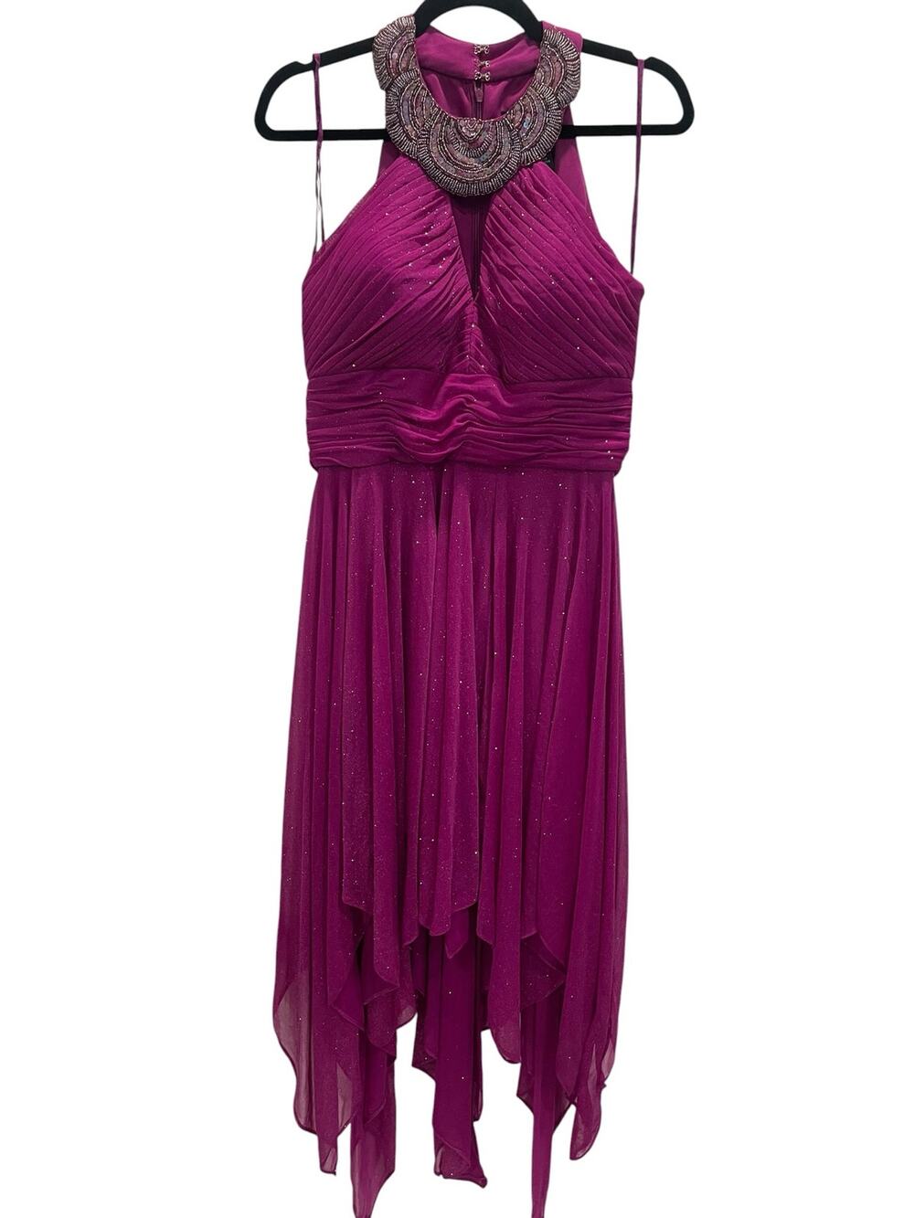Cachet Fuchsia Magenta Embellished Halter Dress Size 8